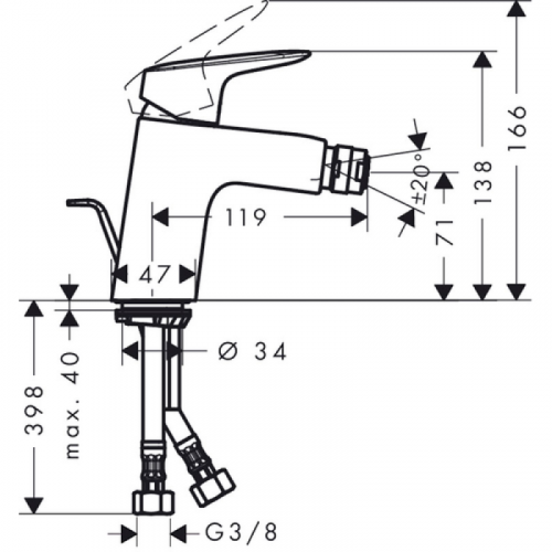 Смеситель для биде Hansgrohe Logis 71200000 100 mm с донным клапаном