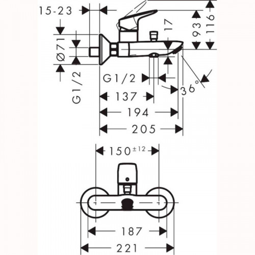 Смеситель для ванны Hansgrohe Logis 71400670 матовый черный
