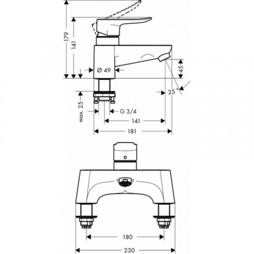 Смеситель Hansgrohe Metris 31423000 для ванны/душа