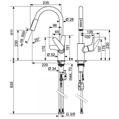 Смеситель для кухни Hansgrohe Focus 31815800 с выдвижным душем на 1/2