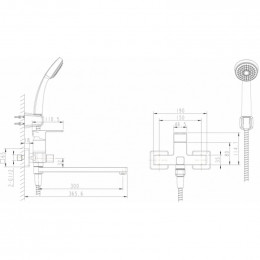 Смеситель для ванны c длинным изливом с аксессуарами Bravat Riffle F672106C-LB