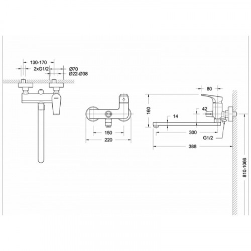Смеситель для ванны c длинным изливом Bravat Vega F6119177CP-01L
