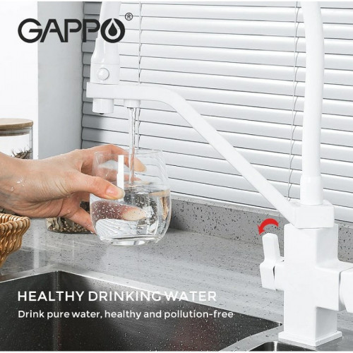 Смеситель для кухни Gappo G4317-8 с подключением к фильтру белый/хром