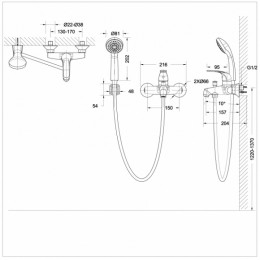 Смеситель для ванны с коротким изливом с аксессуарами Bravat Fit F6135188CP-B-RUS
