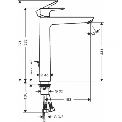 Смеситель для раковины Hansgrohe Talis Е 71716000 240 mm с донным клапаном