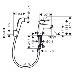 Смеситель для раковины Hansgrohe Logis 71290000 70mm с гигиеническим душем