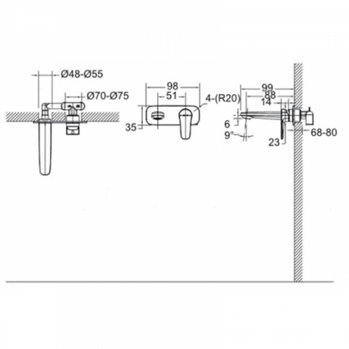 Смеситель скрытого монтажа Bravat Sourse P8173218CP-ENG (наружная часть)