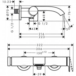 Смеситель для ванны Hansgrohe Vivenis 75420670 черный матовый