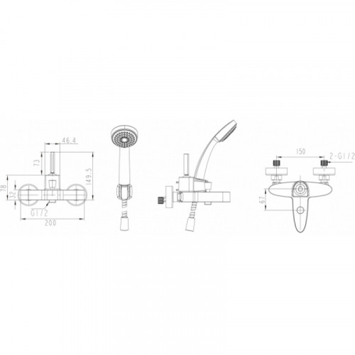Смеситель для ванны с коротким изливом с аксессуарами Bravat Spring F679113C-B