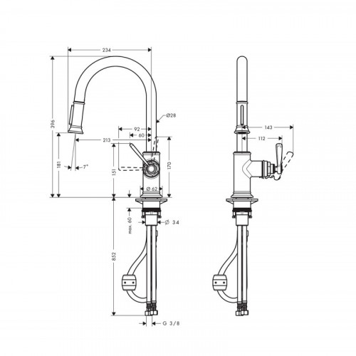 Смеситель для кухни Hansgrohe Axor Montreux AX 16 581 140 шлифованная бронза
