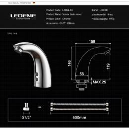 Смеситель для раковины Ledeme L1055-14 хром