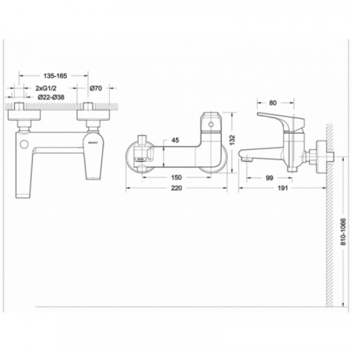 Смеситель для ванны c коротким изливом Bravat Vega F6119177CP-01