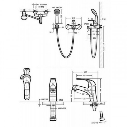 Комплект из двух смесителей и душевой стойки Bravat Fit Cet F00315C