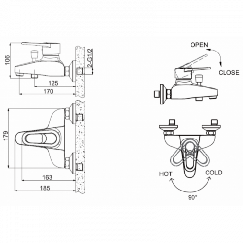 Смеситель для ванны c коротким изливом Bravat Loop F6124182CP-01-RUS