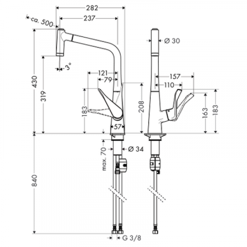 Смеситель для кухни Hansgrohe Metris 14820800 на 1/2 с выдвижным изливом