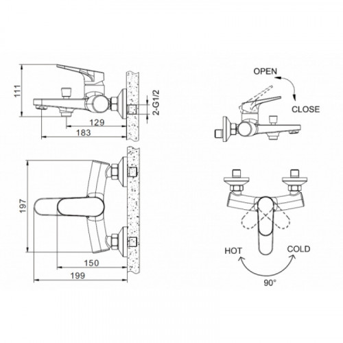 Смеситель для ванны c коротким изливом Bravat Eler F6191238CP-01-RUS