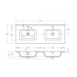Cezares Тумба с раковиной Eco Cer-N 120-1 R bianco lucido CZR-8095-120-R ручки сатиновое золото