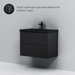 Am.Pm Тумба с раковиной Gem 75 подвесная черная матовая