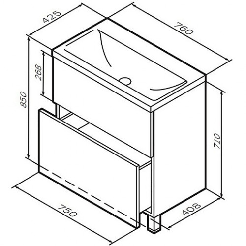 Am.Pm Тумба с раковиной Gem 75 орех