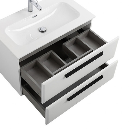 Cezares Тумба с раковиной Eco Cer-N 80 bianco opaco CZR-8073-80 ручки матовые чёрные