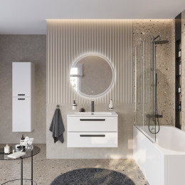 Cezares Тумба с раковиной Eco Cer-N 80 bianco opaco CZR-8073-80 ручки матовые чёрные