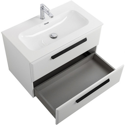 Cezares Тумба с раковиной Eco Cer-N 80 bianco opaco CZR-8073-80 ручки матовые чёрные