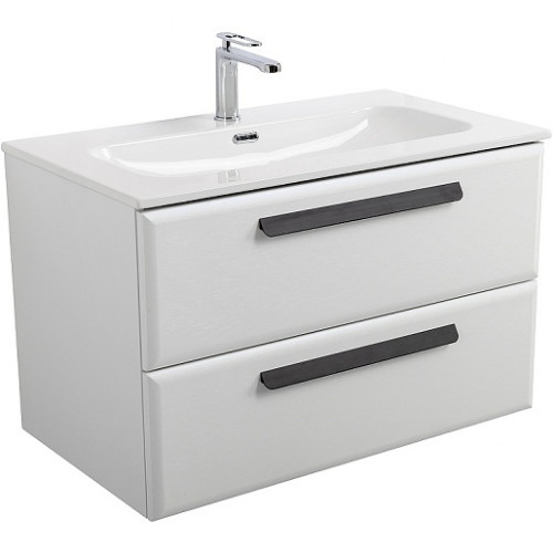Cezares Тумба с раковиной Eco Cer-N 80 bianco opaco CZR-8073-80 ручки матовые чёрные