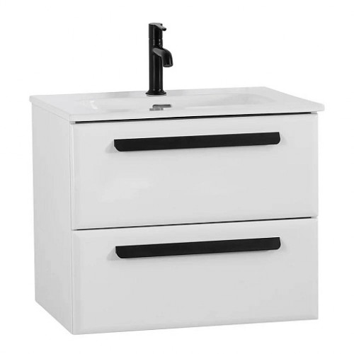 Cezares Тумба с раковиной Eco Cer-N 60 bianco opaco CZR-8095-60 ручки матовые чёрные
