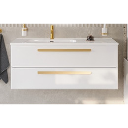 Cezares Тумба с раковиной Eco Cer-N 120 L bianco lucido CZR-8095-120-L ручки сатиновое золото