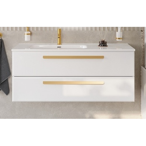 Cezares Тумба с раковиной Eco Cer-N 120 L bianco lucido CZR-8095-120-L ручки сатиновое золото