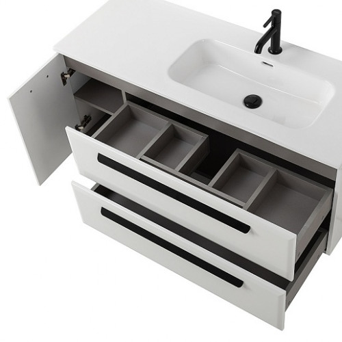 Cezares Тумба с раковиной Eco Cer-N 120-1 R bianco lucido CZR-8095-120-R ручки матовые чёрные