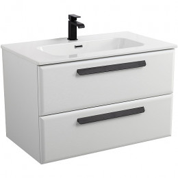Cezares Тумба с раковиной Eco Cer-N 80 bianco lucido CZR-8095-80 ручки чёрные