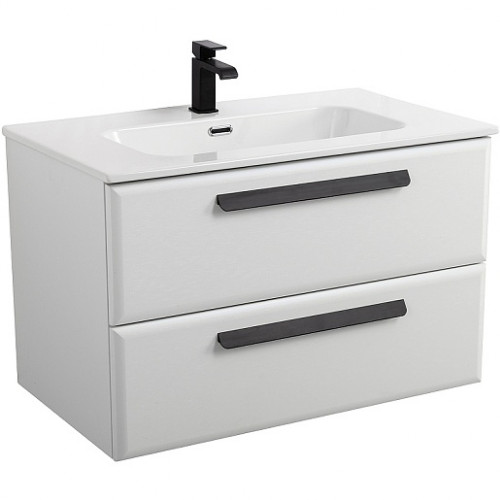 Cezares Тумба с раковиной Eco Cer-N 80 bianco lucido CZR-8095-80 ручки чёрные
