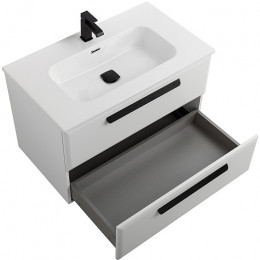 Cezares Тумба с раковиной Eco Cer-N 80 bianco lucido CZR-8095-80 ручки чёрные