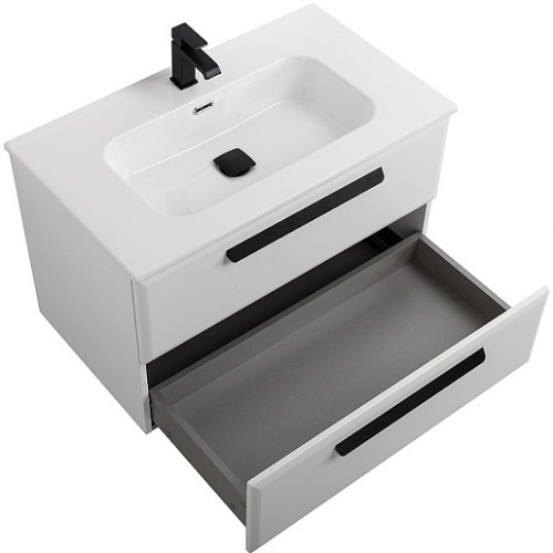Cezares Тумба с раковиной Eco Cer-N 80 bianco lucido CZR-8095-80 ручки чёрные