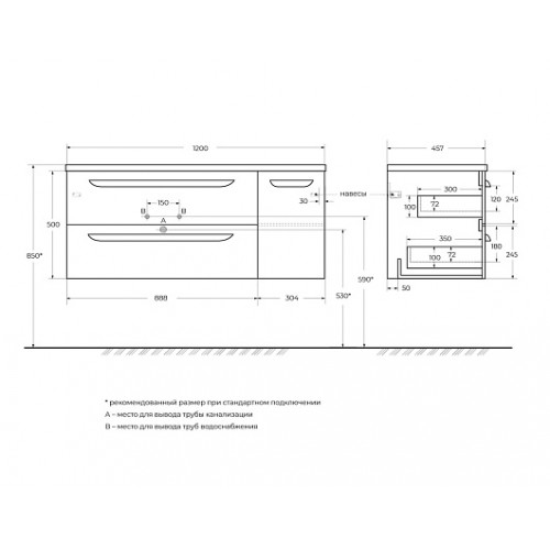 Cezares Тумба с раковиной Eco Cer-N 120-1 L bianco lucido CZR-8095-120-L ручки чёрные