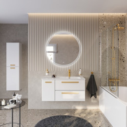 Cezares Тумба с раковиной Eco Cer-N 100-1 R bianco lucido CZR-8095-100-R ручки сатиновое золото