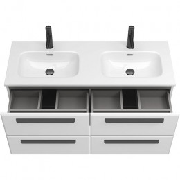 Cezares Тумба с раковиной Eco Cer-N 120 с 4 ящиками bianco lucido CZR-8073-120-2 ручки матовые чёрные