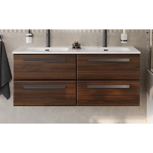 Cezares Тумба с раковиной Eco Cer-N 120 с 4 ящиками орех шоколад софт CZR-8095-120-2 ручки матовые чёрные