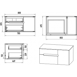 Brevita Тумба с раковиной Pallisandro 80 L подвесная серая матовая