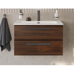 Cezares Тумба с раковиной Eco Cer-N 80 орех шоколад софт CZR-8073-80 ручки матовые чёрные