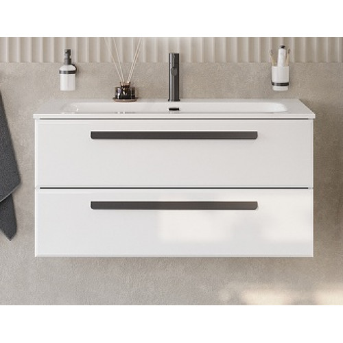 Cezares Тумба с раковиной Eco Cer-N 100 bianco opaco CZR-8073-100 ручки чёрные