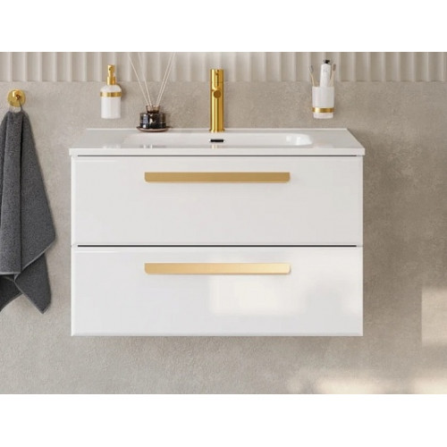 Cezares Тумба с раковиной Eco Cer-N 80 bianco lucido CZR-8095-80 ручки сатиновое золото