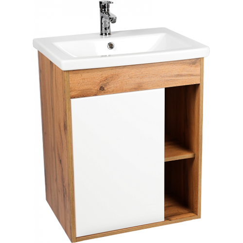 Viant Тумба с раковиной Бостон 50 подвесная белая/дуб вотан