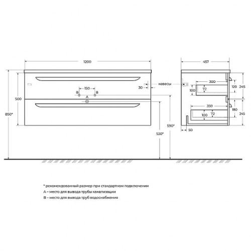 Cezares Тумба с раковиной Eco Cer-N 120 grafito CZR-8095-120 ручки сатиновое золото