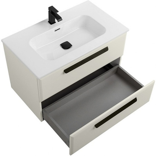 Cezares Тумба с раковиной Eco Cer-N 80 брашированная альпака CZR-8095-80 ручки матовые чёрные
