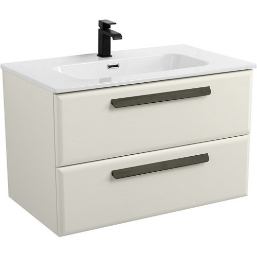 Cezares Тумба с раковиной Eco Cer-N 80 брашированная альпака CZR-8095-80 ручки матовые чёрные