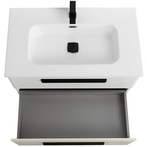 Cezares Тумба с раковиной Eco Cer-N 80 брашированная альпака CZR-8095-80 ручки матовые чёрные