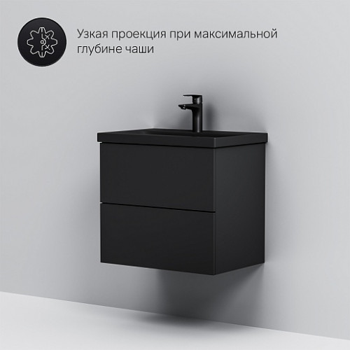 Am.Pm Тумба с раковиной Gem 60 подвесная черная матовая