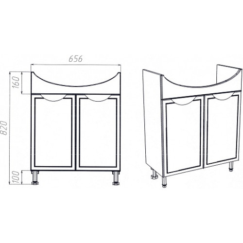 Viant Тумба с раковиной Лима 70 2 дверки белая